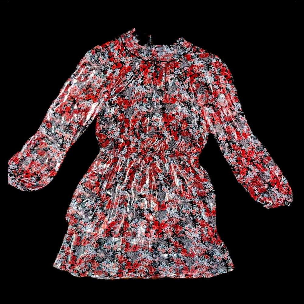 NWT Crystal Doll Sexy Red, Black, White Floral Tiered Mini Dress